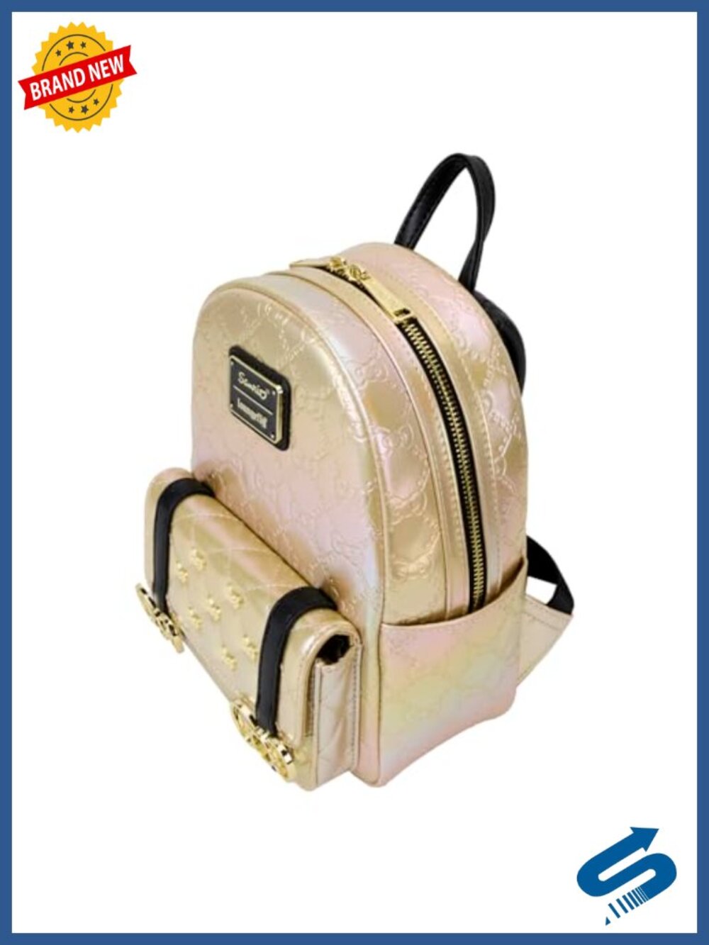 Metallic Vegan Leather Mini Backpack with Snap Closure - Picture 2 of 4